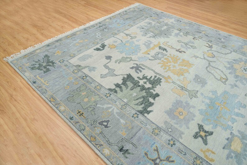 9'X12'Faded Silver Grey Oushak Rug| Living room turkish  , Handmade area rug