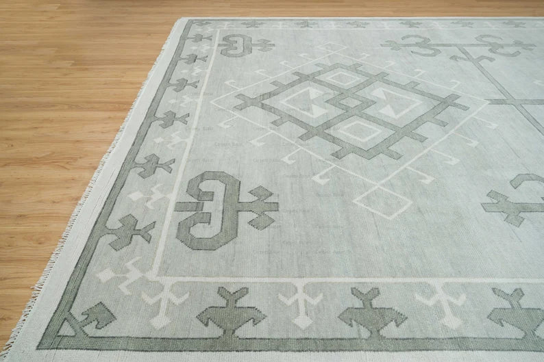 Gray Oushak Rug, Hand-knotted Wool Rug With Dark Gray Accents: Silver Linings Area Rug