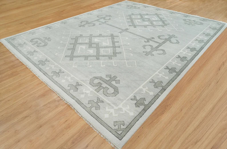 Gray Oushak Rug, Hand-knotted Wool Rug With Dark Gray Accents: Silver Linings Area Rug