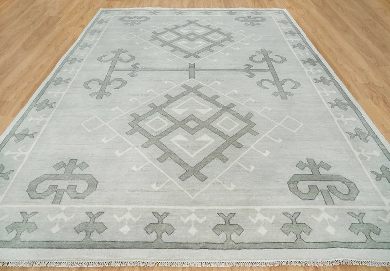 Gray Oushak Rug, Hand-knotted Wool Rug With Dark Gray Accents: Silver Linings Area Rug