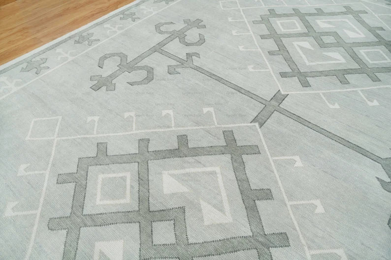 Gray Oushak Rug, Hand-knotted Wool Rug With Dark Gray Accents: Silver Linings Area Rug