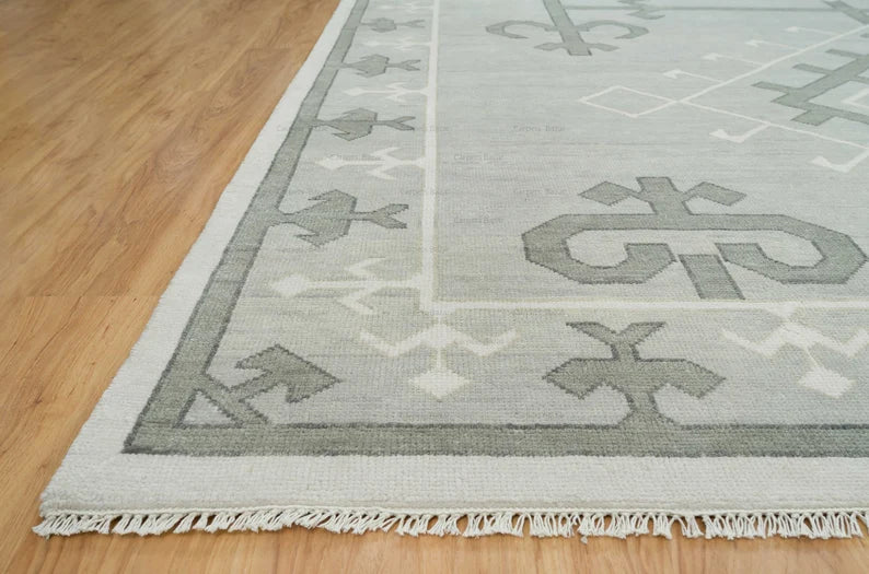 Gray Oushak Rug, Hand-knotted Wool Rug With Dark Gray Accents: Silver Linings Area Rug