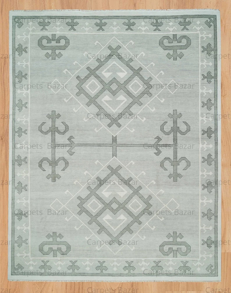 Gray Oushak Rug, Hand-knotted Wool Rug With Dark Gray Accents: Silver Linings Area Rug
