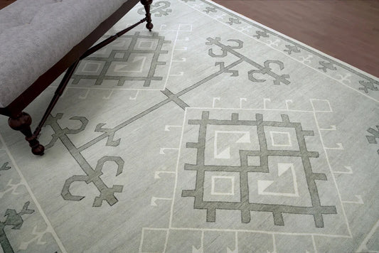 Gray Oushak Rug, Hand-knotted Wool Rug With Dark Gray Accents: Silver Linings Area Rug