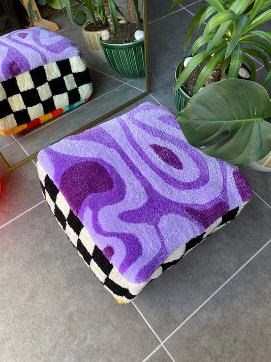 Rainbow Checkered Tufted Lilac Fluffy Ottoman Pouf Cover (Unstuffed) / Moroccan Pouf / Bohemian / Lsd Tufted Rug Pouf / %100 Handmade