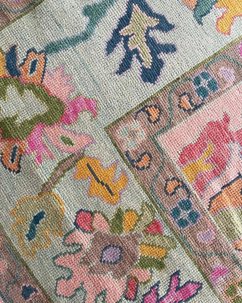 Hand Knotted Pink Oushak Rug for Living Room , Dining Room , Office ,Bedroom ,Hand Knotted Wool Area Rug,9x12,10x14,Modern Oushak Rug