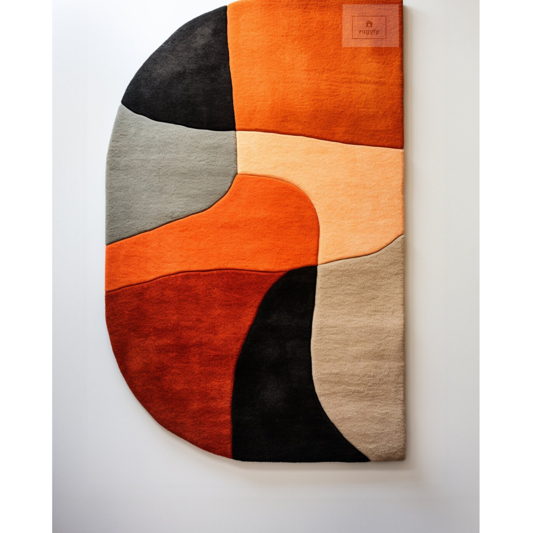 Modern Abstract Irregular D Shape Soft Wool Handmade Hand Tufted Area Rug for Home, Office, Living Room, Kids Room 4*6, 5*8, 6*9, 8*10, 9*12