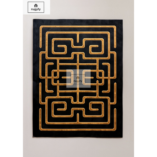 Modern Abstract Black And Gold Colour 100% Viscose Handmade Area Rug for Home, Office, Living Room, 4*6, 5*8, 6*9, 8*10, 9*12 ft