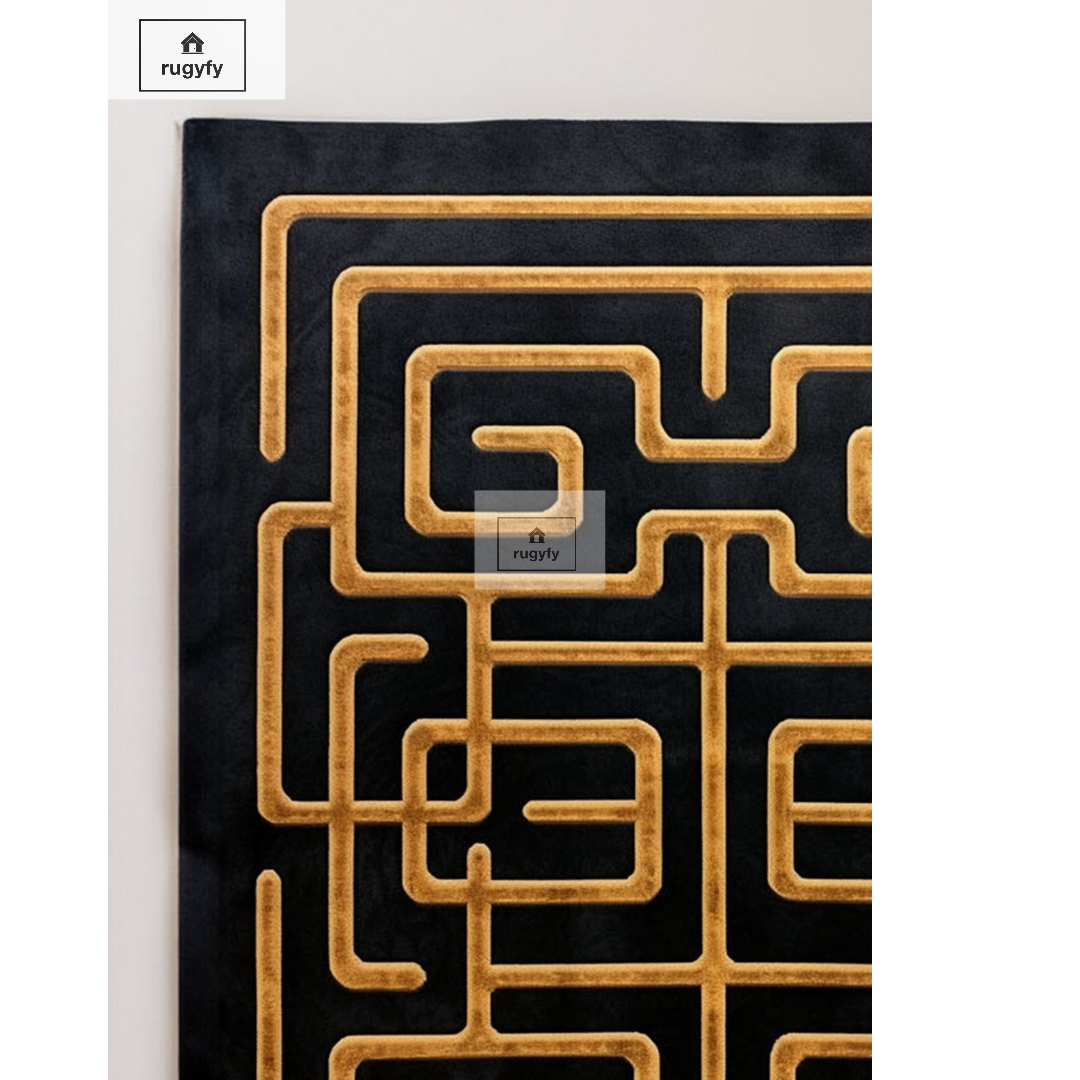 Modern Abstract Black And Gold Colour 100% Viscose Handmade Area Rug for Home, Office, Living Room, 4*6, 5*8, 6*9, 8*10, 9*12 ft