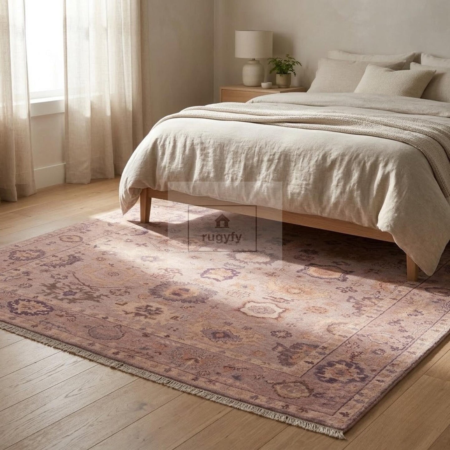 Faded Dusty Rose Oushak Rug | Hand-Knotted Wool Antique-Look Area Rug with Plum & Apricot