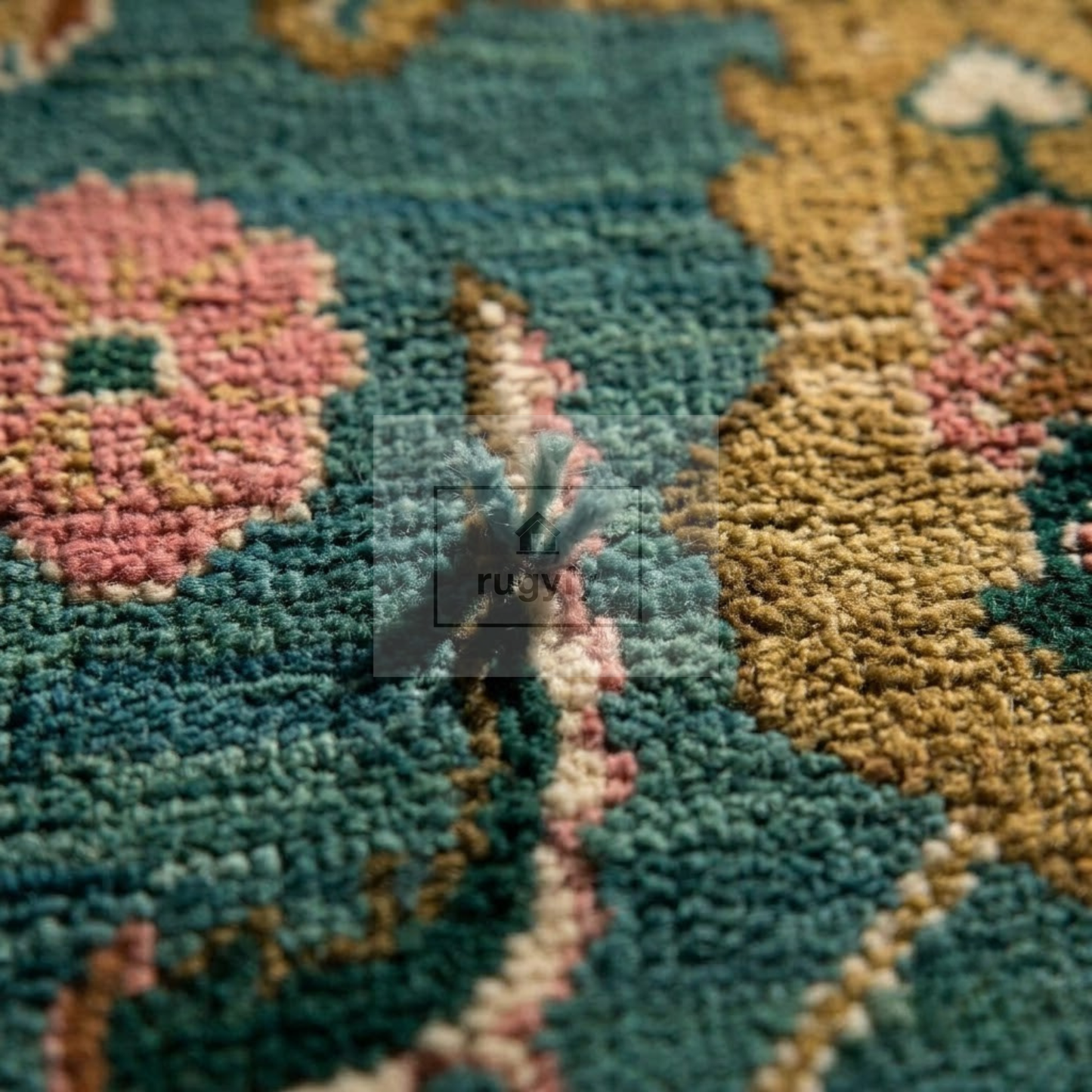 Teal & Amber Hand-Knotted Wool Oushak Rug | Scattered Floral Anatolian Area Rug for Living Room