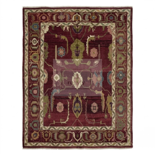 Burgundy & Ivory Hand-Knotted Wool Oushak Rug | Sultanabad Botanical Anatolian Area Rug