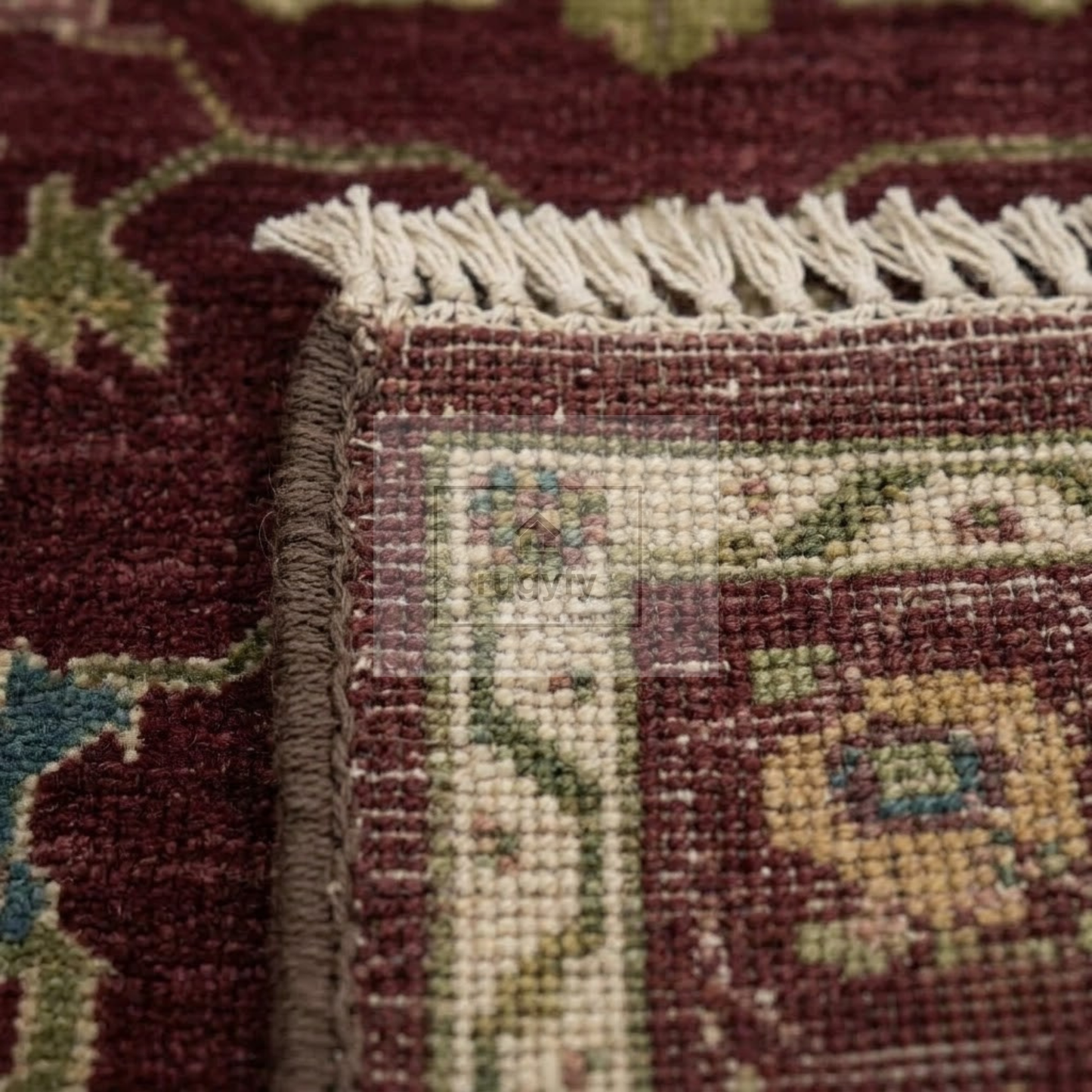 Burgundy & Ivory Hand-Knotted Wool Oushak Rug | Sultanabad Botanical Anatolian Area Rug