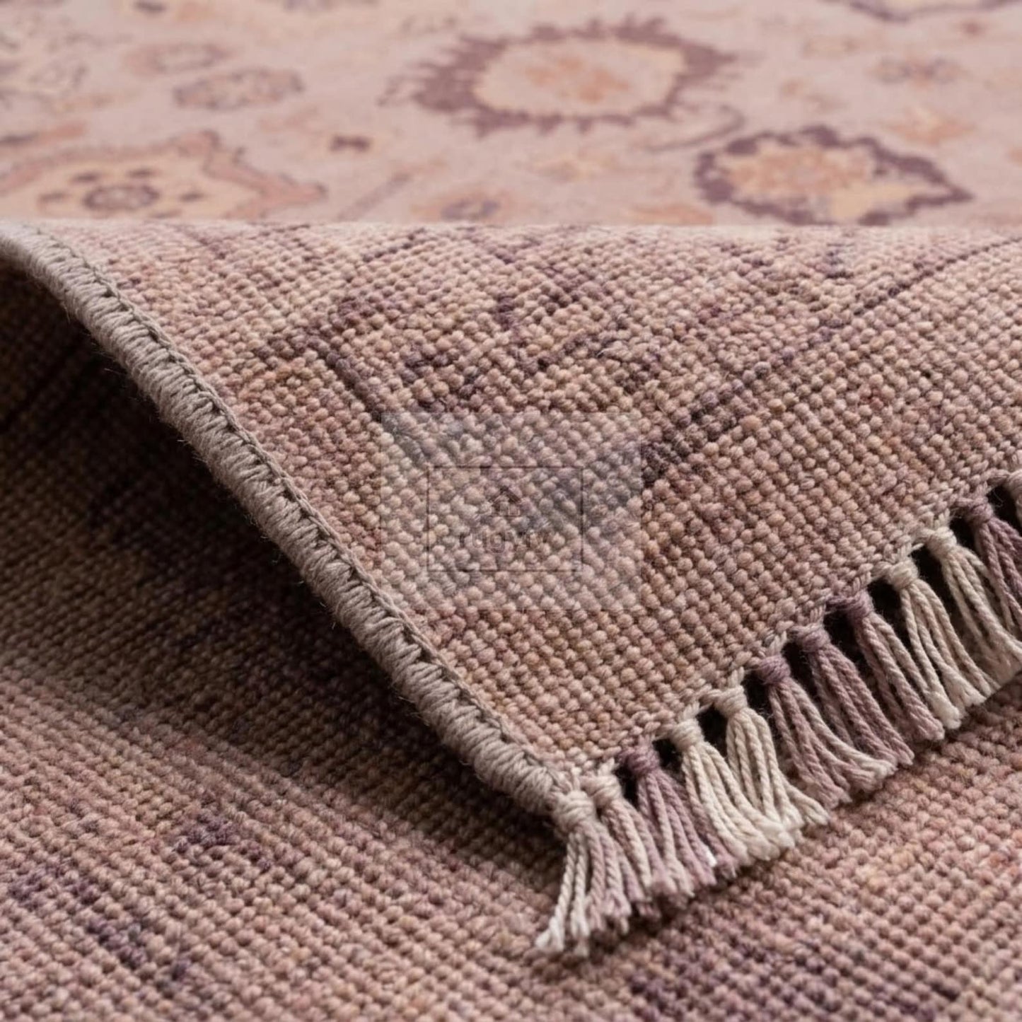 Faded Dusty Rose Oushak Rug | Hand-Knotted Wool Antique-Look Area Rug with Plum & Apricot