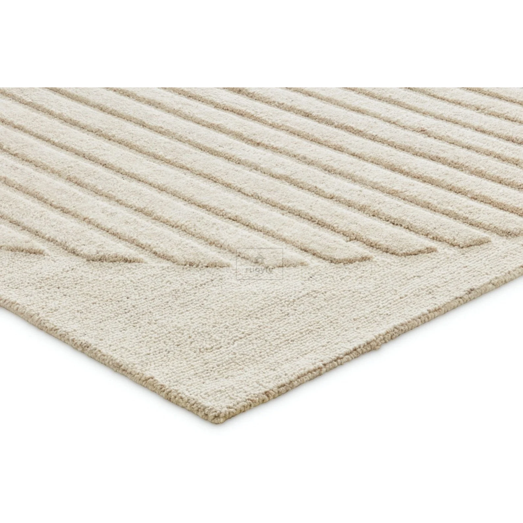 Cream Carved Line Rug | 8x10 9x12 ft Hand-Tufted Wool | Sculpted High-Low Minimalist Area Rug