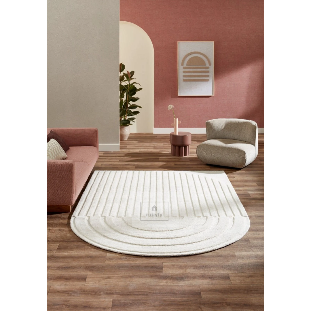Cream Carved Line Rug | 8x10 9x12 ft Hand-Tufted Wool | Sculpted High-Low Minimalist Area Rug