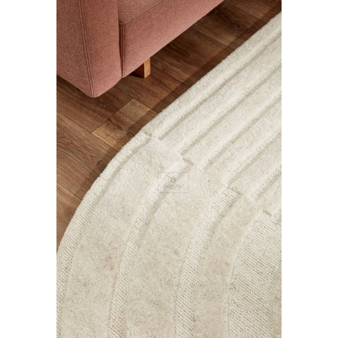 Cream Carved Line Rug | 8x10 9x12 ft Hand-Tufted Wool | Sculpted High-Low Minimalist Area Rug