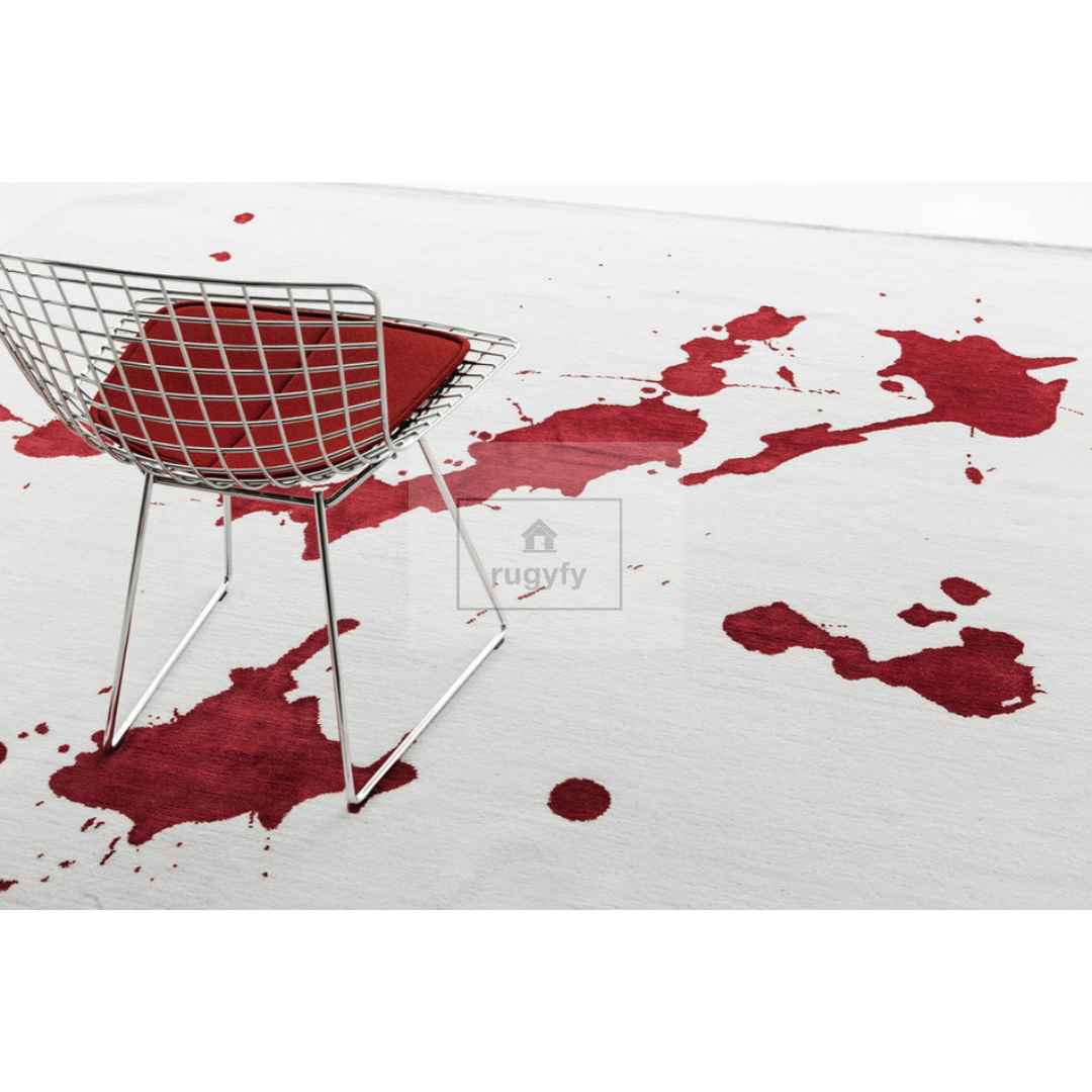 Red & Ivory Abstract Splash Rug | 5x8 8x10 ft Hand-Tufted Wool | Modern Art Area Rug