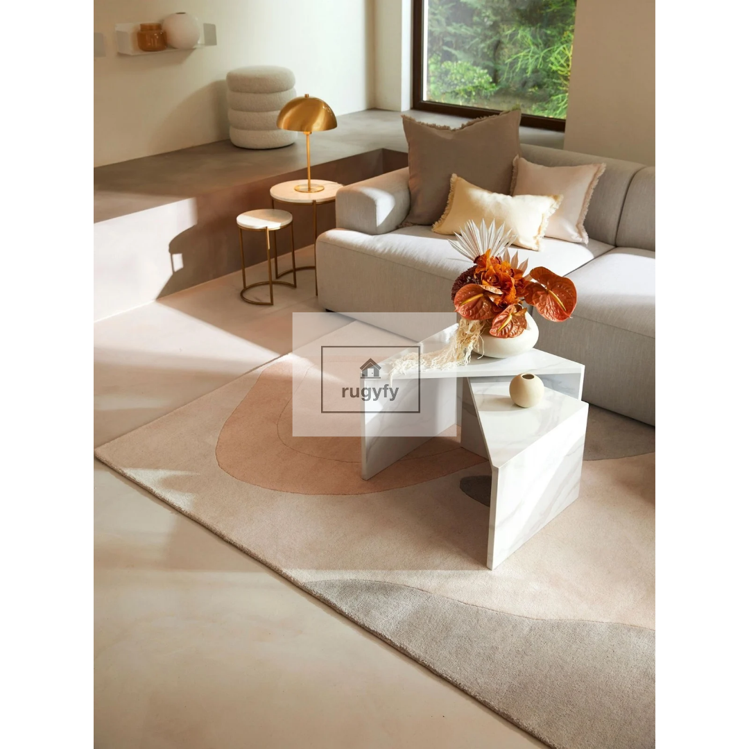 Blush Peach & Grey Organic Abstract Rug | 5x8 8x10 ft Hand-Tufted Wool | Soft Modern Area Rug
