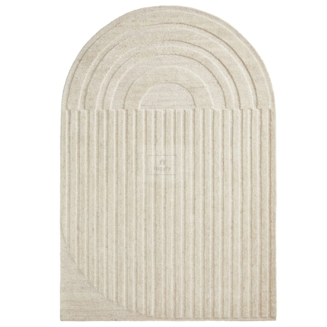 Cream Carved Line Rug | 8x10 9x12 ft Hand-Tufted Wool | Sculpted High-Low Minimalist Area Rug