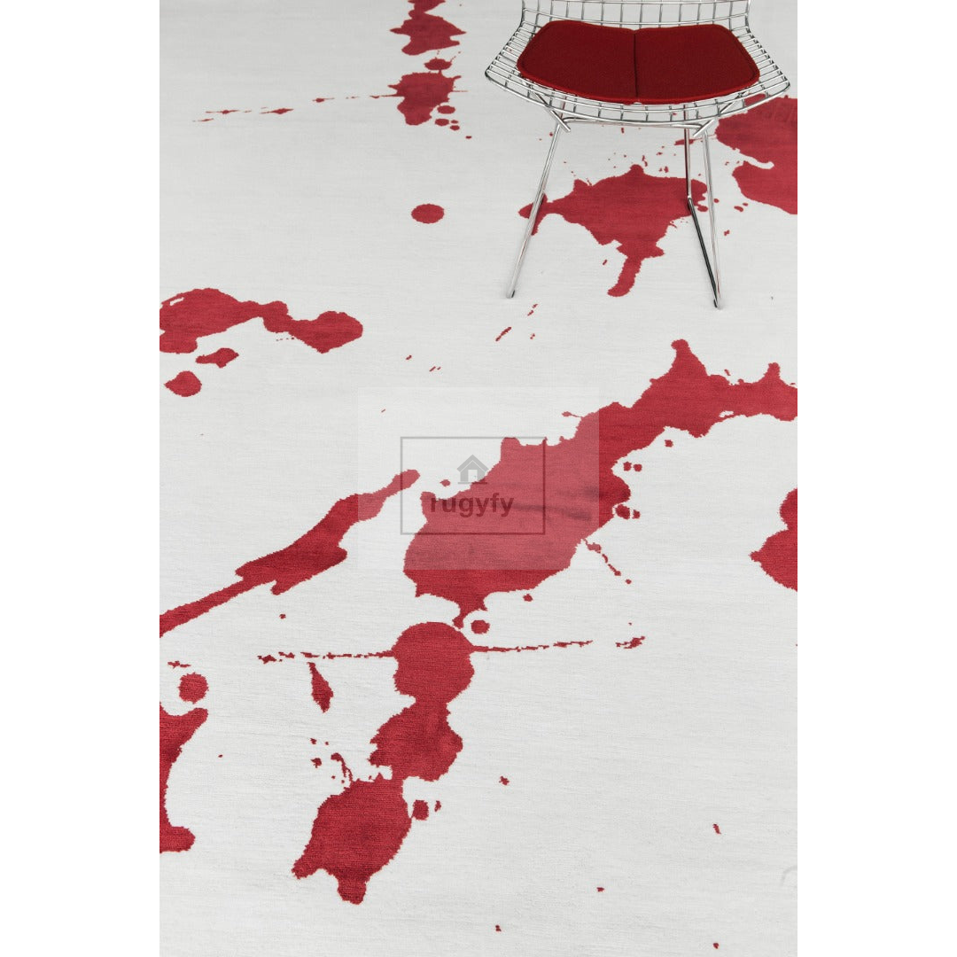 Red & Ivory Abstract Splash Rug | 5x8 8x10 ft Hand-Tufted Wool | Modern Art Area Rug