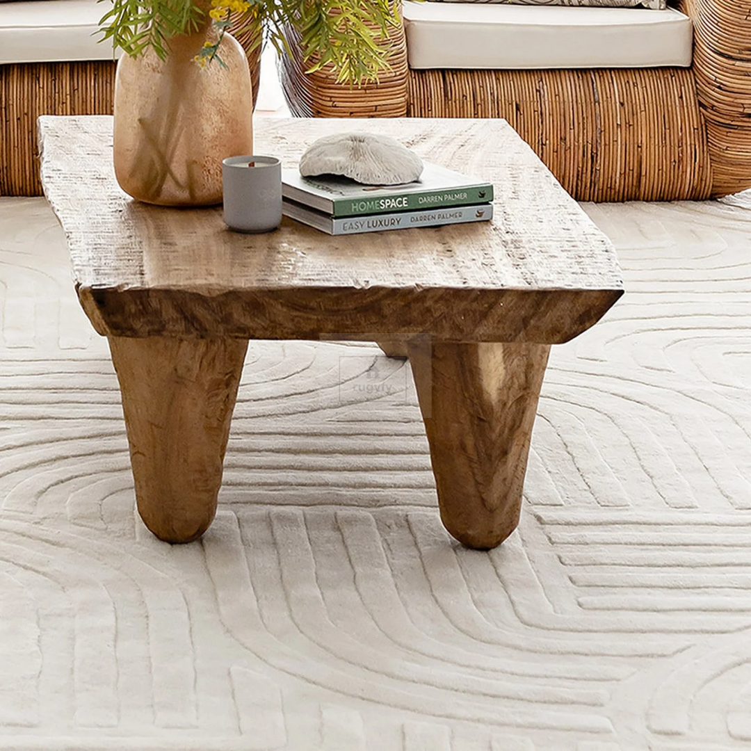 Ivory Carved Geometric Rug | 8x10 9x12 ft Hand-Tufted Wool | Textured High-Low Modern Area Rug