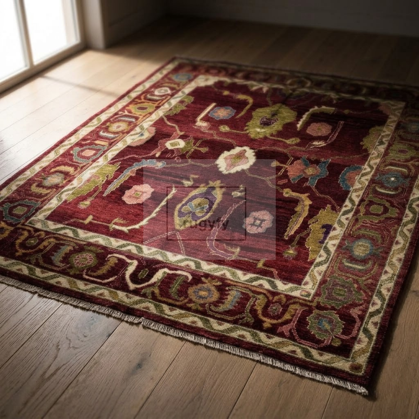 Burgundy & Ivory Hand-Knotted Wool Oushak Rug | Sultanabad Botanical Anatolian Area Rug