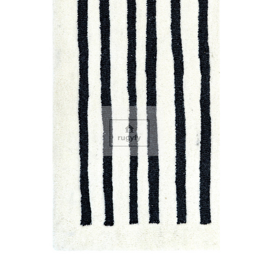 Black & Ivory Striped Modern Rug | 8x10 9x12 ft Hand-Tufted Wool | Contemporary Living Room Area Rug