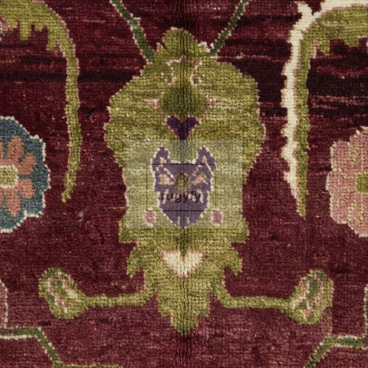 Burgundy & Ivory Hand-Knotted Wool Oushak Rug | Sultanabad Botanical Anatolian Area Rug