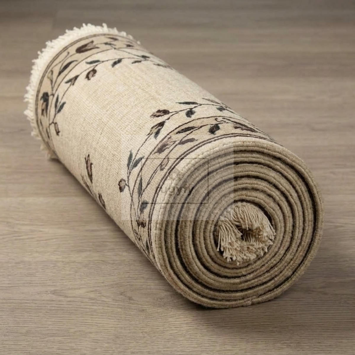 Beige & Dark Brown Floral Oushak Rug | Hand-Knotted Wool Area Rug 8x10 9x12 | Neutral Tulip Vine Transitional Living Room Rug