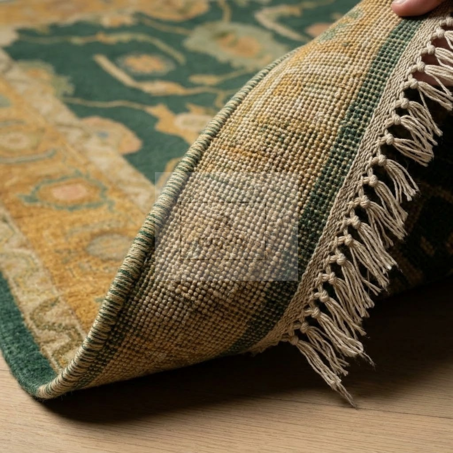 Forest Green & Gold Vintage Hand-Knotted Wool Oushak Rug | Abrash Anatolian Area Rug for Living Room