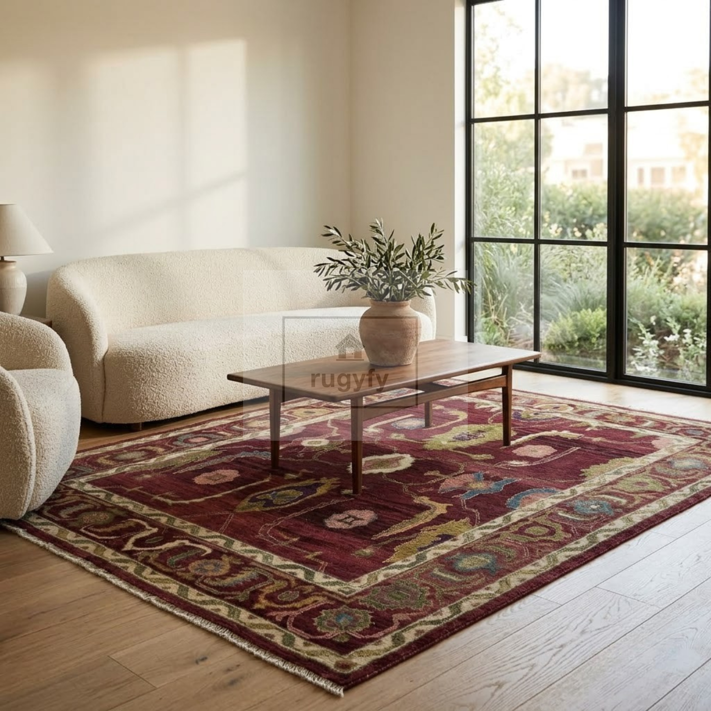 Burgundy & Ivory Hand-Knotted Wool Oushak Rug | Sultanabad Botanical Anatolian Area Rug