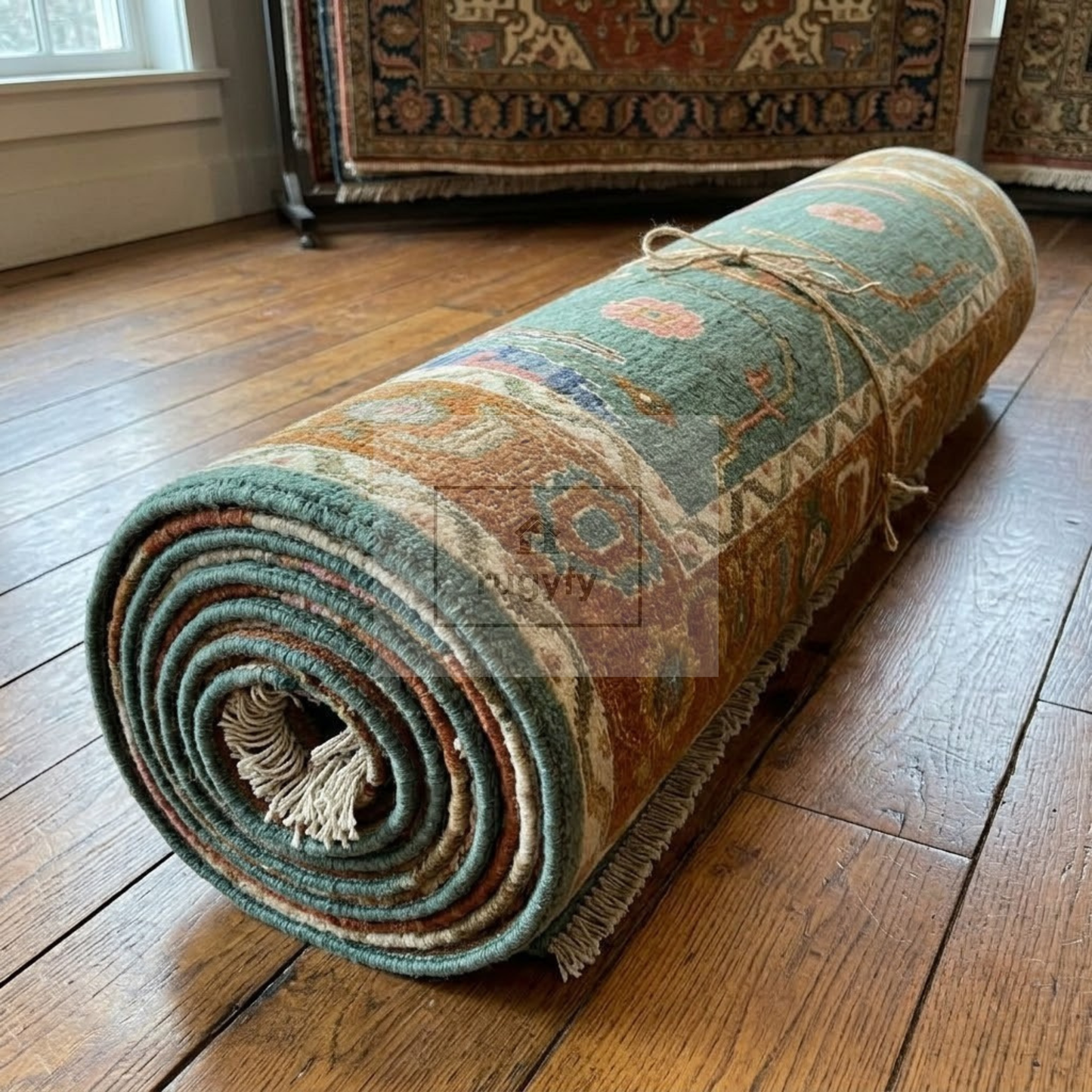 Teal & Amber Hand-Knotted Wool Oushak Rug | Scattered Floral Anatolian Area Rug for Living Room