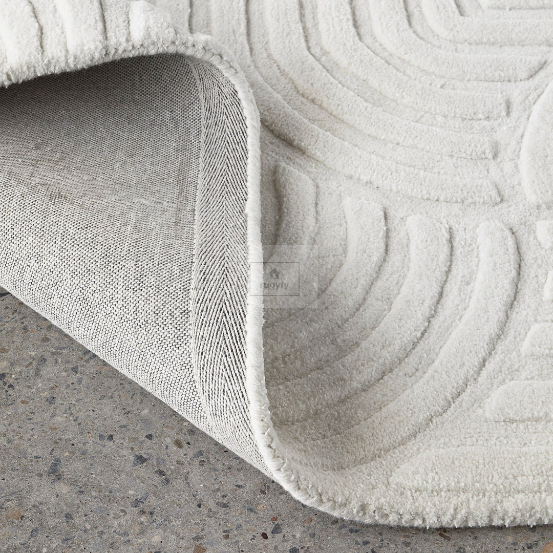 Ivory Carved Geometric Rug | 8x10 9x12 ft Hand-Tufted Wool | Textured High-Low Modern Area Rug