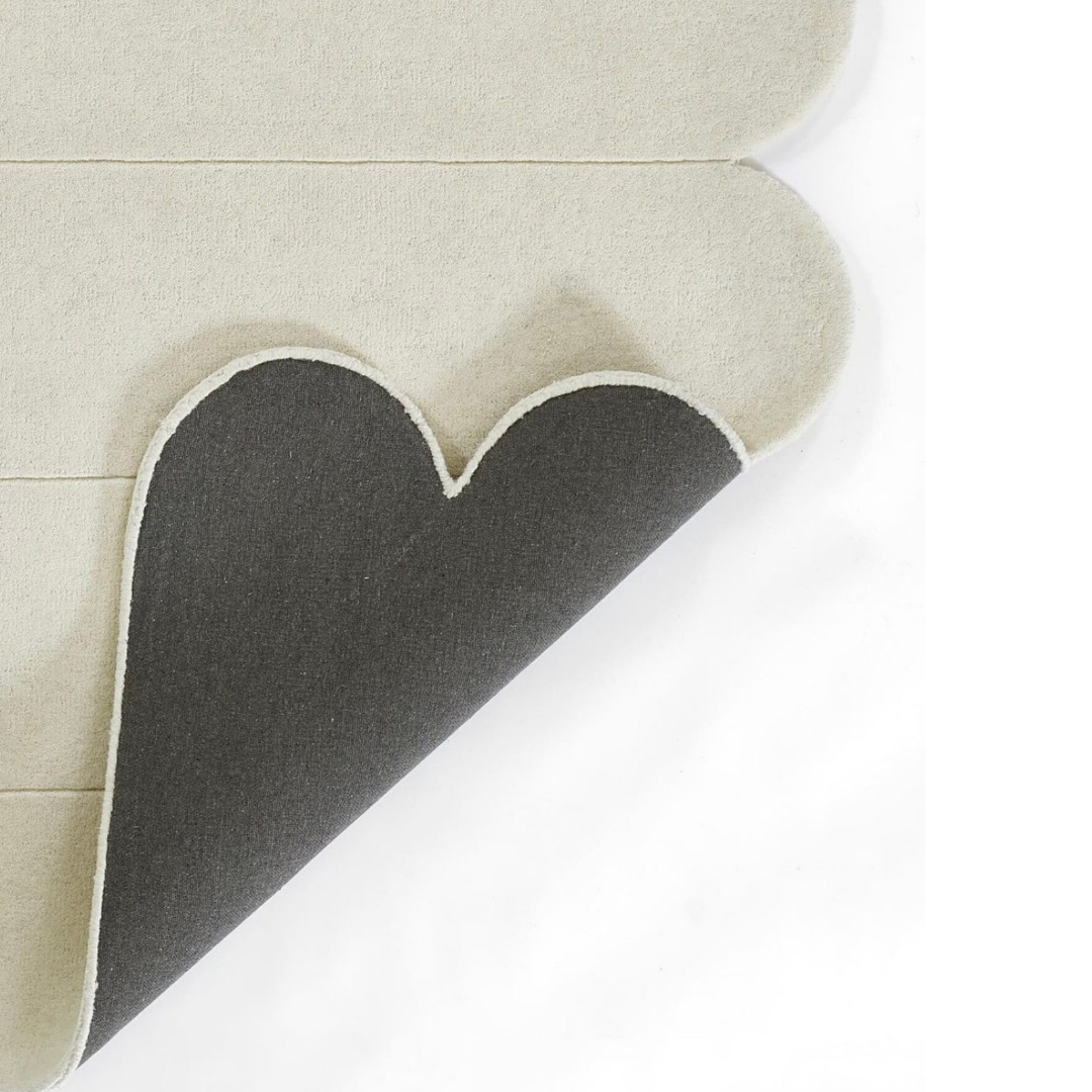 Sage Green Scalloped Edge Rug | 5x8 8x10 ft Hand-Tufted Wool | Plush Modern Bedroom Rug