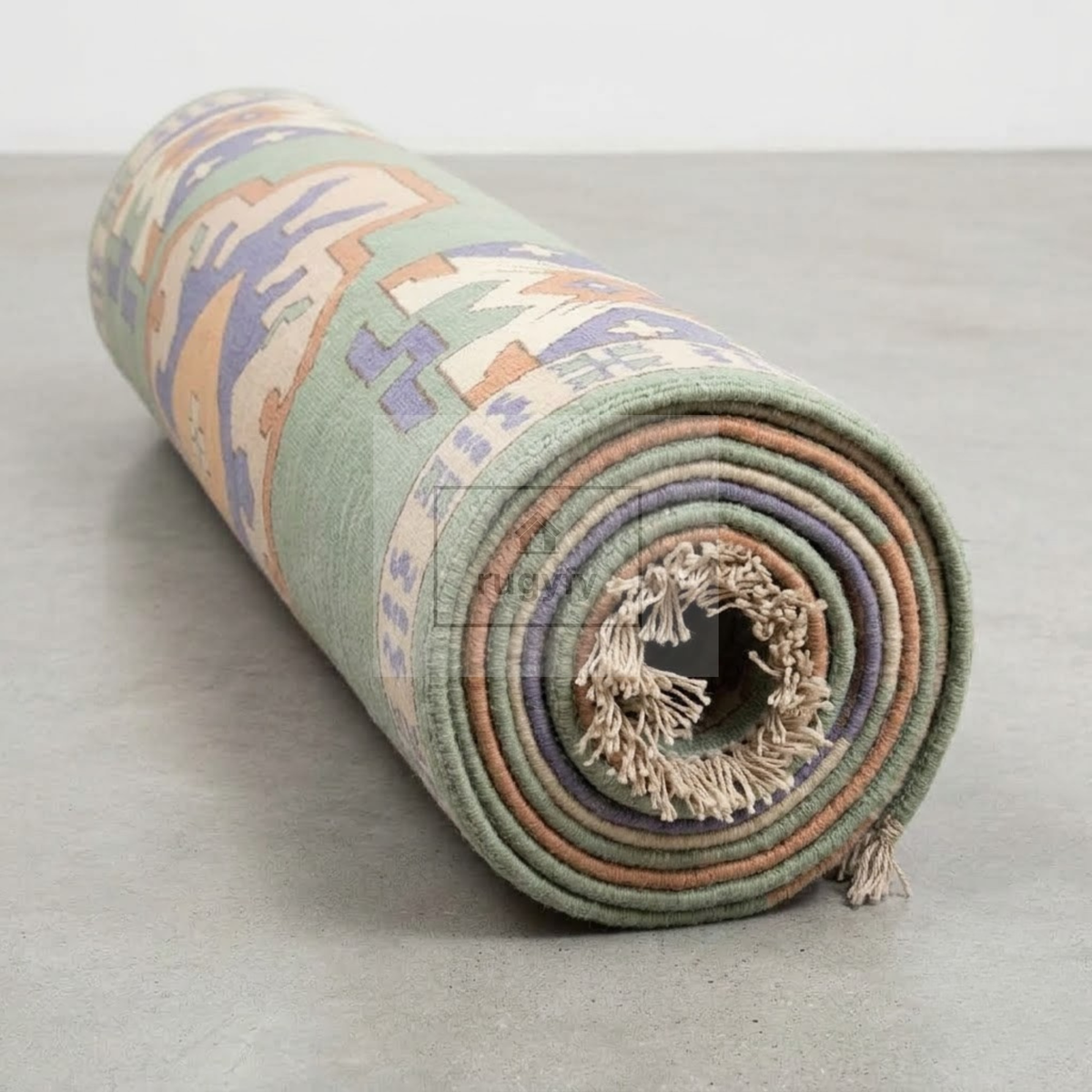 Sage Green & Blue Turkish Oushak Rug | 5x8 8x10 ft Hand-Knotted Wool | Living Room Bedroom Rug